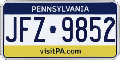 PA license plate JFZ9852