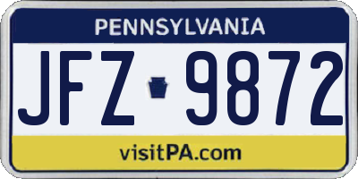 PA license plate JFZ9872