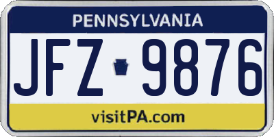PA license plate JFZ9876