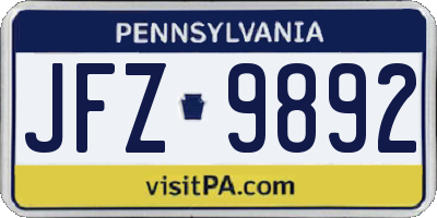 PA license plate JFZ9892