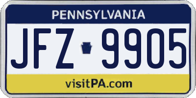 PA license plate JFZ9905