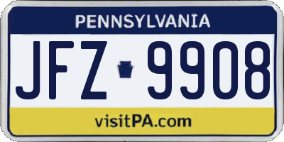 PA license plate JFZ9908