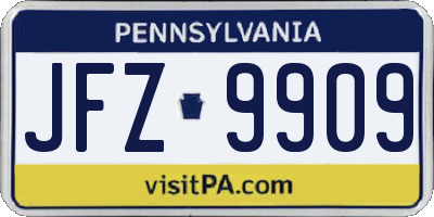 PA license plate JFZ9909