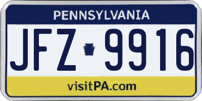 PA license plate JFZ9916