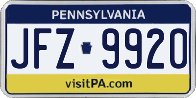 PA license plate JFZ9920