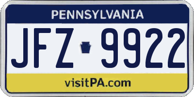 PA license plate JFZ9922