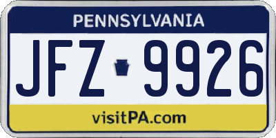 PA license plate JFZ9926