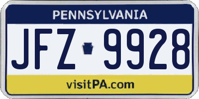 PA license plate JFZ9928