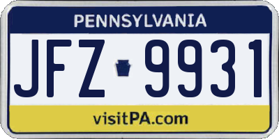 PA license plate JFZ9931