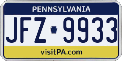 PA license plate JFZ9933