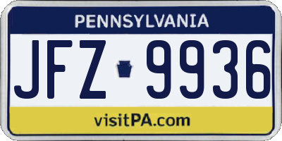 PA license plate JFZ9936