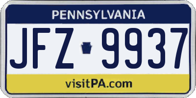 PA license plate JFZ9937
