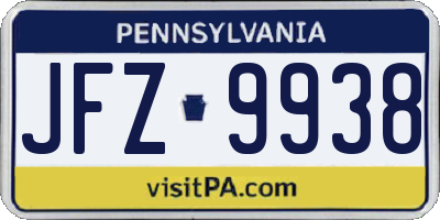 PA license plate JFZ9938