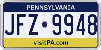 PA license plate JFZ9948