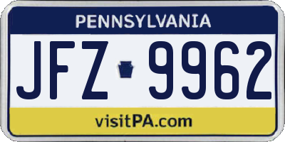 PA license plate JFZ9962