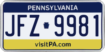 PA license plate JFZ9981