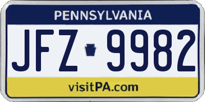 PA license plate JFZ9982