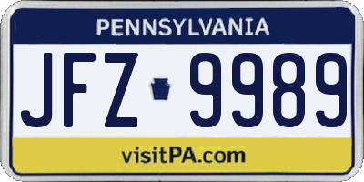 PA license plate JFZ9989