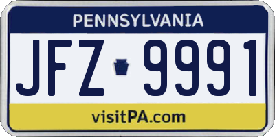 PA license plate JFZ9991