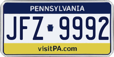 PA license plate JFZ9992