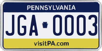 PA license plate JGA0003