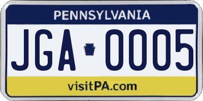 PA license plate JGA0005