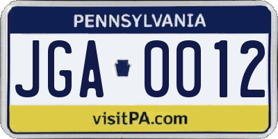 PA license plate JGA0012