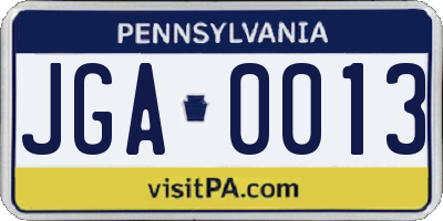 PA license plate JGA0013