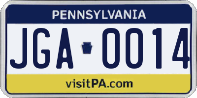 PA license plate JGA0014