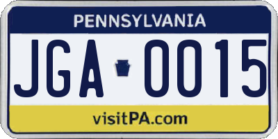 PA license plate JGA0015