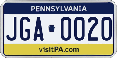 PA license plate JGA0020