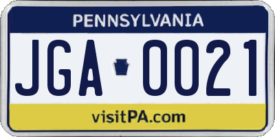 PA license plate JGA0021