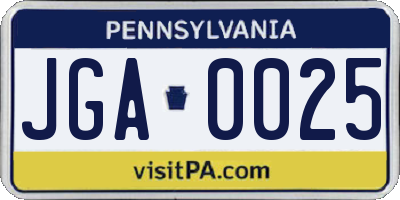 PA license plate JGA0025