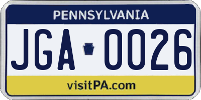 PA license plate JGA0026