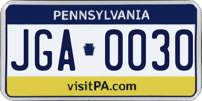 PA license plate JGA0030
