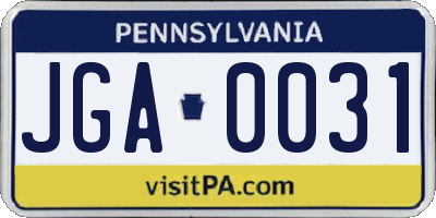 PA license plate JGA0031