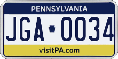 PA license plate JGA0034