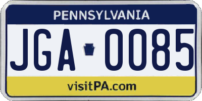 PA license plate JGA0085