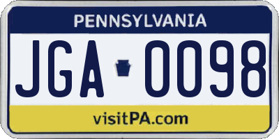 PA license plate JGA0098