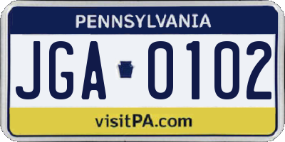 PA license plate JGA0102