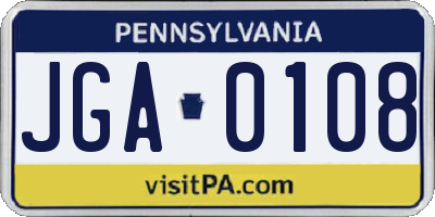 PA license plate JGA0108