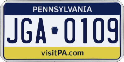 PA license plate JGA0109