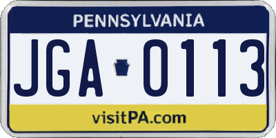 PA license plate JGA0113