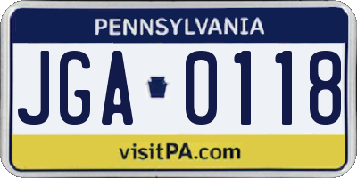 PA license plate JGA0118
