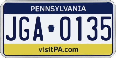 PA license plate JGA0135