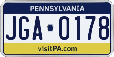 PA license plate JGA0178