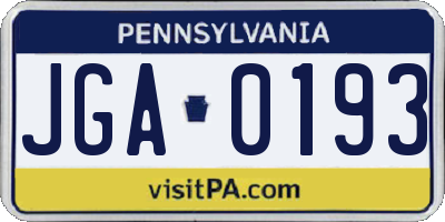 PA license plate JGA0193