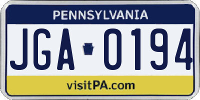 PA license plate JGA0194