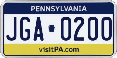 PA license plate JGA0200