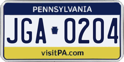 PA license plate JGA0204